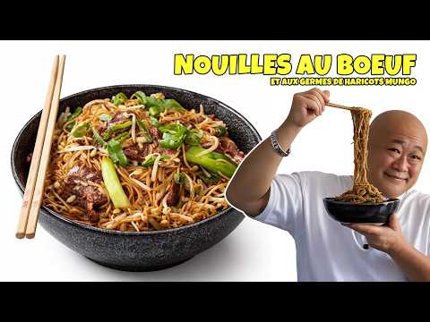 Nouilles sautées au boeuf et aux germes de haricots mungo
