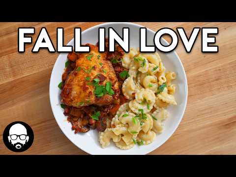 Coq au Vin with Buttered Noodles, Crispy Bacon, and Mushroom Garnish - French Main Course Coq au Vin with Buttered Noodles, Crispy Bacon, and Mushroom Garnish - Delicious French main course with medium difficulty. Perfect recipe converted from YouTube video to PDF format.