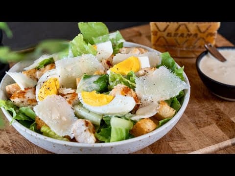Homemade Caesar Salad with Grilled Chicken and Garlic Croutons