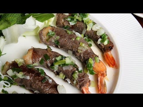 Shrimp Wrapped in Marinated Beef with Rice Paper Rolls - Vietnamese Appetizer Shrimp Wrapped in Marinated Beef with Rice Paper Rolls - Delicious Vietnamese appetizer with easy difficulty. Perfect recipe converted from YouTube video to PDF format.