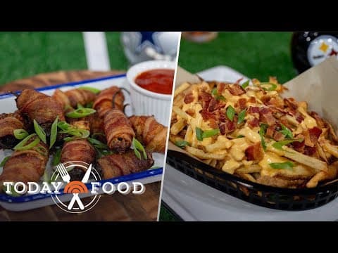 Texas Twinkies (Bacon-Wrapped Stuffed Jalapeños) with Triple-Cooked Fries & Cheese Sauce