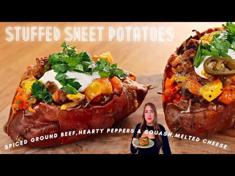 HOW TO MAKE GROUND BEEF STUFFED SWEET POTATOES